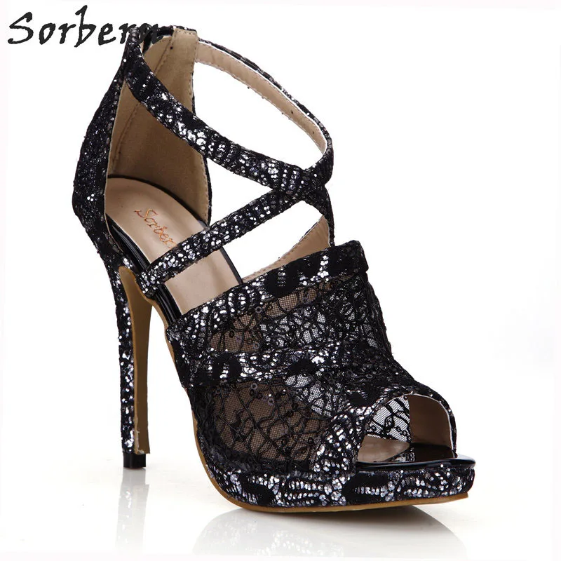 

Sorbern Sequins Lace Wedding Shoes Open Toe Mesh Summer Shoes For Women Platform Sandals Ladies Shoes 2018 New Custom Colors