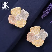 GODKI Роскошный цветок кубический циркон в нигерийском стиле большие серьги для Для женщин невесты Африканский Свадебный Серьги aretes де mujer modernos