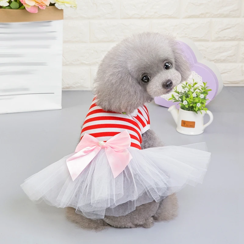 Забавная Одежда для собак в полоску платье-пачка юбка для собак Одежда для маленьких собак Cat сезон: весна–лето удобная одежда поставки