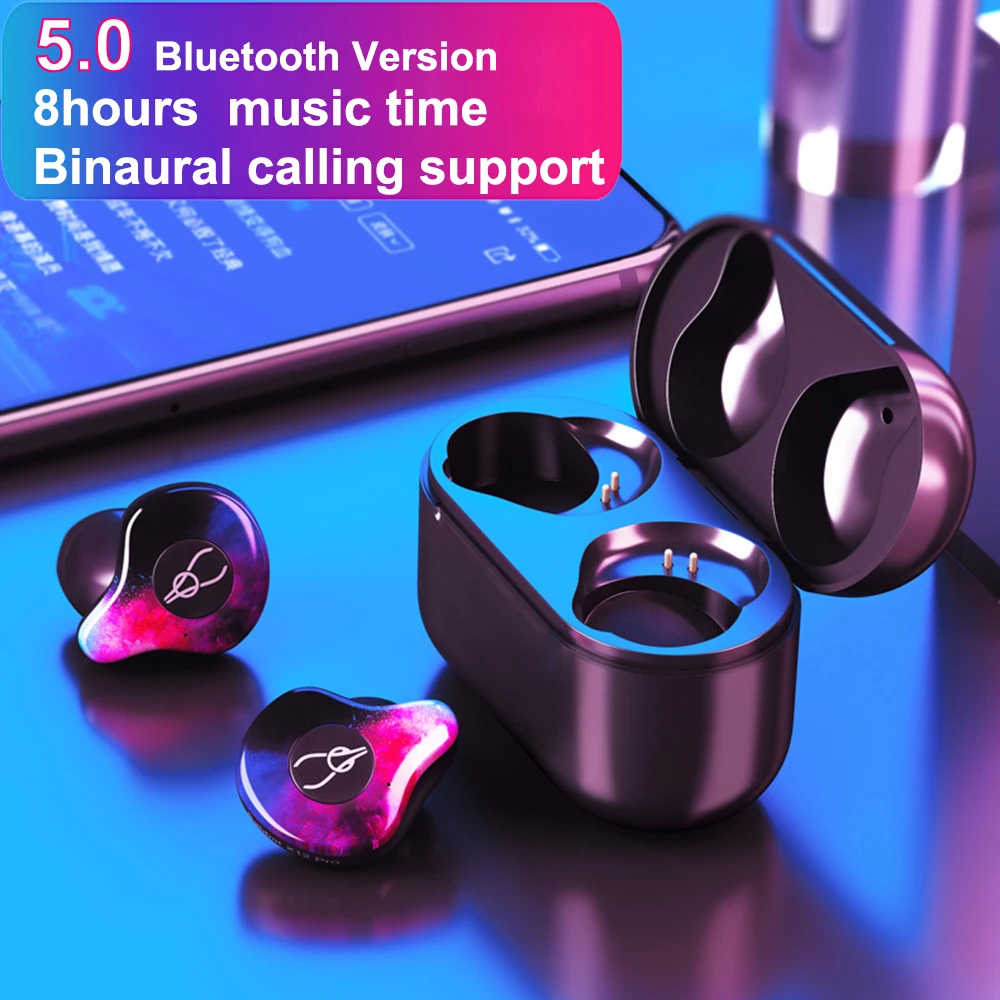 

V5.0 Bluetooth Earphone IPX5 Waterproof Headset Portable Noise isolating Earphones Wireless Handfree Earbuds with Charging box