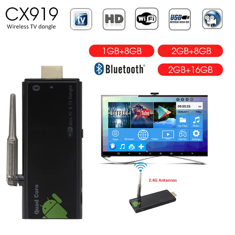 ТВ палка четырехъядерный Android 7 1 2G DDR3 8G EMMC с DLAN Внешний WiFi Bluetooth 4 0 HDMI 1080P Мини ПК