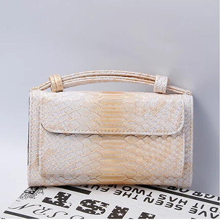 Genuine Leather Day Clutch Crocodile Pattern Phone Clutch Python Pattern Pouch Shoulder Crossbody Bag Ostrich Pattern Women Tote - Цвет: Snake White Gold