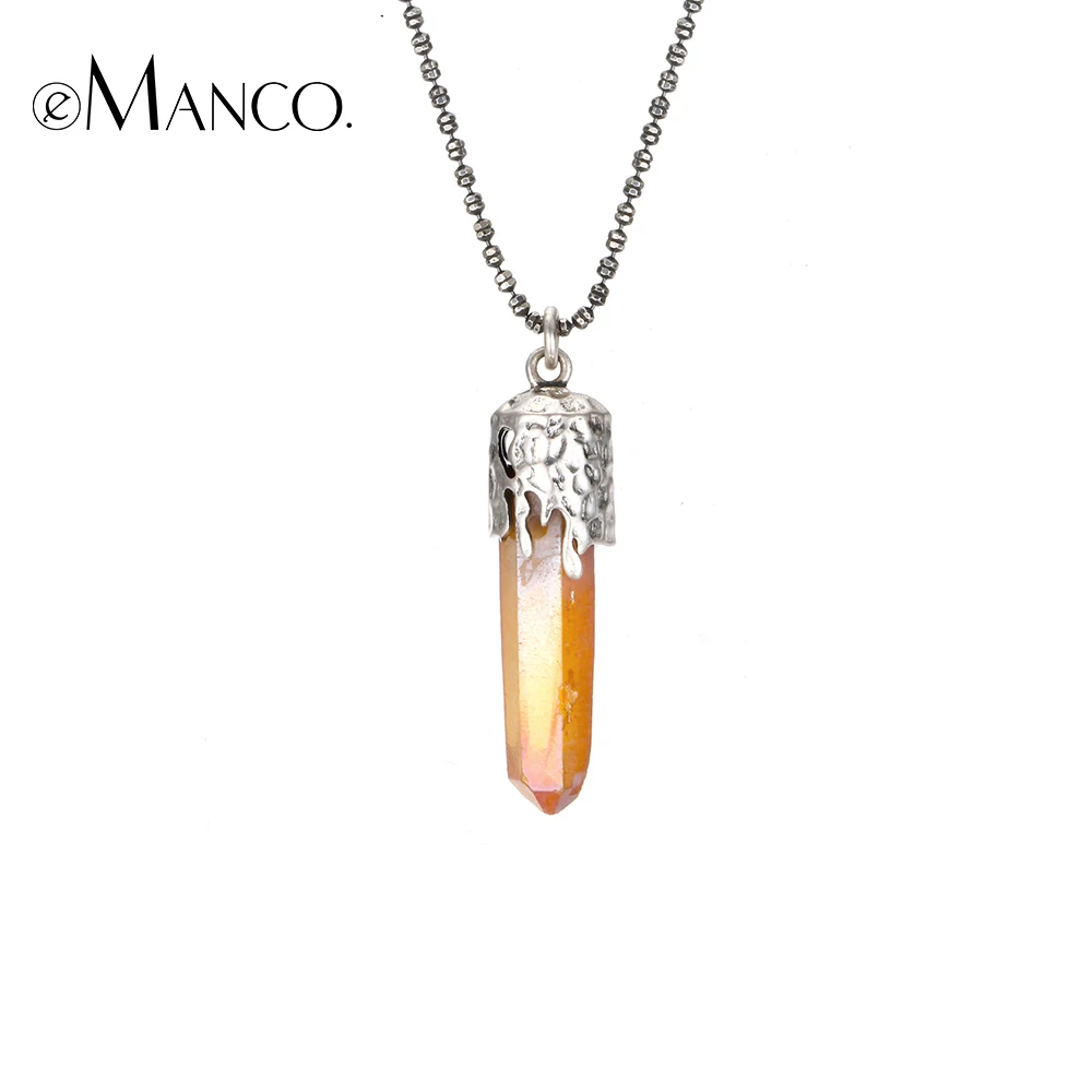 

e-Manco 925 Silver Gold Stone Pendant Necklace Women Fine Jewelry Nature Stone Pendant Necklace Long Big Stone Necklace