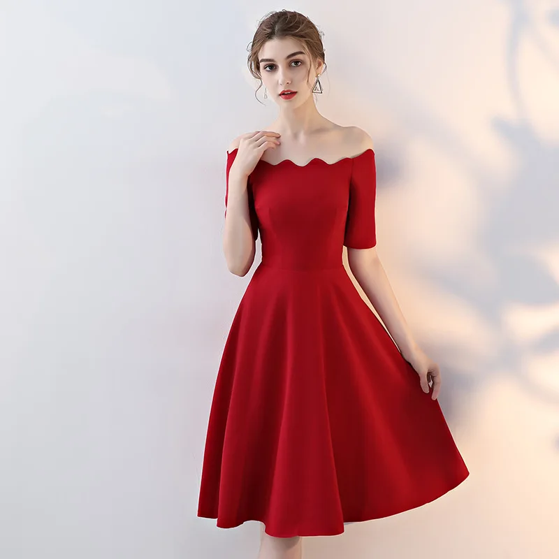 Fashion Boat Neck Prom Dress Short Sleeve Knee Length
