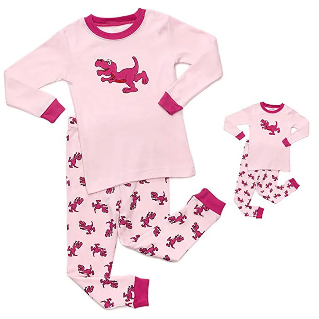 

Fashion Baby Girl Clothes Doll & Girls Pajamas Baby Cartoon Tops Pants Family Sleepwear Matching Sets Vetement Enfant Fille @35