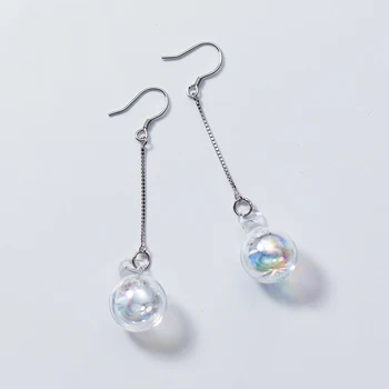 

MloveAcc Fashion Women Trendy S925 Sterling Silver Earrings Glass Bubble Long Drop Earrings with Bright-coloured Flowable Liquid