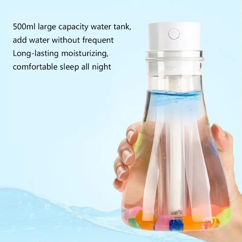Цветной увлажнитель для бутылки с пожеланиями с емкостью для воды 500 мл, термический распылитель для лица, распылитель тумана, светодиодный мини-увлажнитель с USB для дома