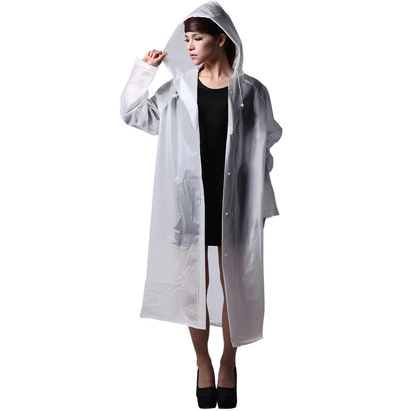 Fashion And Personality Long EVA Jelly Glue Waterproof Snow Defense White Frosted Rain Suit Outdoor Ultra-thin Women Raincoat