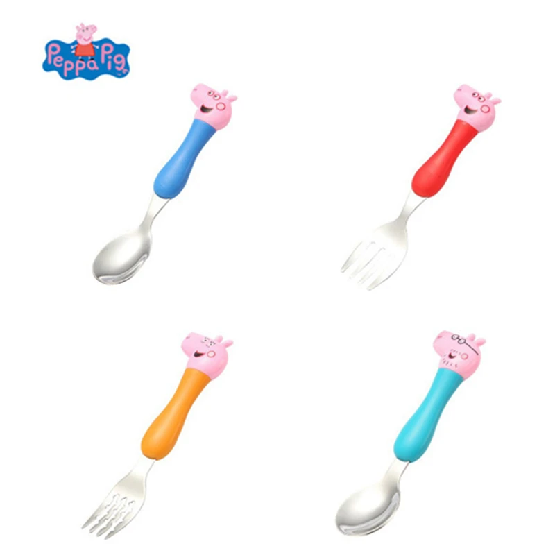 

Peppa Pig Tableware Spoon Cross Fork Soup Spoon Set Dining Lunch George Action Figures Anime Figures Toys for Children Best Gift