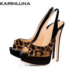 Karinluna/2019 г. Большие размеры 45 фирменный дизайн леопард летние вечерние женские туфли пикантные Обувь на высоком каблуке и платформе