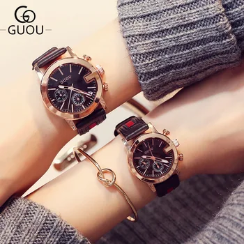 

AAA Famous Brand GUOU Lovers Watches Women Lady Girl Men Female Calendar Dress Fashion Casual Clock Quartz-watch 30m Waterproof