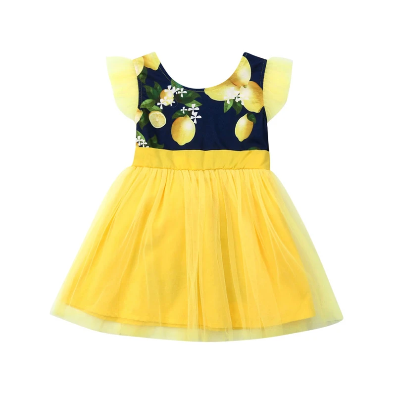 Модное платье с лимонным принтом для маленьких девочек; платья с бантом; праздничная одежда; Детские платья для девочек; детское платье без рукавов - Цвет: As photo shows