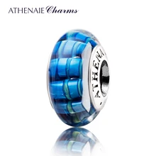 ATHENAIE Genuino Cristal De Murano Núcleo De Plata 925 Acristalamiento Racha Grano Del Encanto Europeo Apto Pulseras Regalo para el Día de Navidad de Color Azul