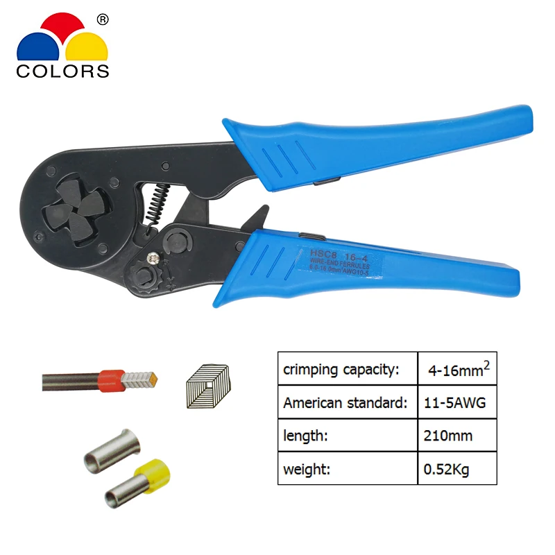 

COLORS HSC8 16-4 crimping pliers for tube type needle type terminal crimp self-adjusting capacity 4-16mm2 11-5AWG tool