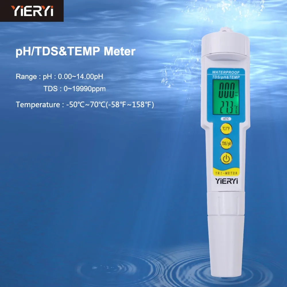 

yieryi pH-986 3 in 1 Water Tester Multi-parameter PH Monitor TDS PH Meter Aquarium Acidometer Drink Water Quality Analyser