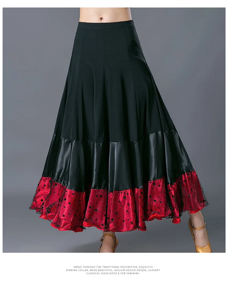 Ballroom Competition Dancing Skirt Fringe Black Dots Long Swing Waltz