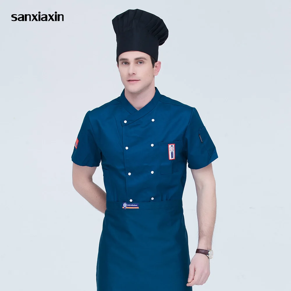 short sleeves high quality men and women Double-breasted Food Service chef uniform Jackets restaurant chef coats 7 colors M-4XL