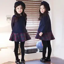 winter brand new girls clothes preppy style babys Tartan dress Thickening splicing Korean style The fair maiden grid