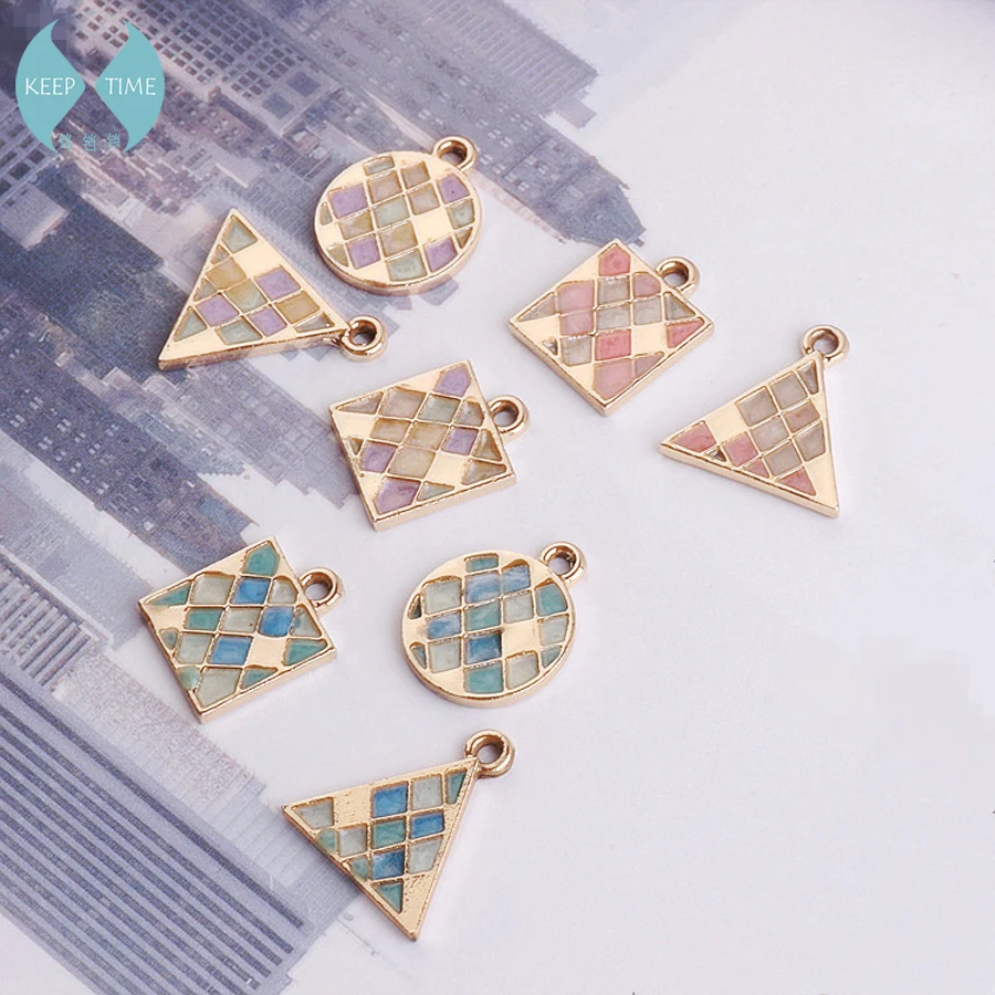 

DIY accessories small and pure and fresh design grid triangle circle earrings pendants contracted alloy earrings collar material