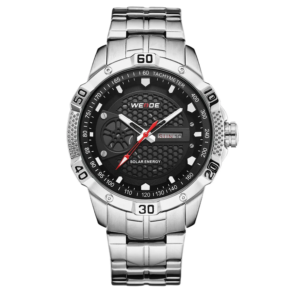 weide полностью Стальные кварцевые часы с солнечной энергией для мужчин спортивные водонепроницаемые деловые мужские часы hombre reloj relogio masculino - Цвет: Белый