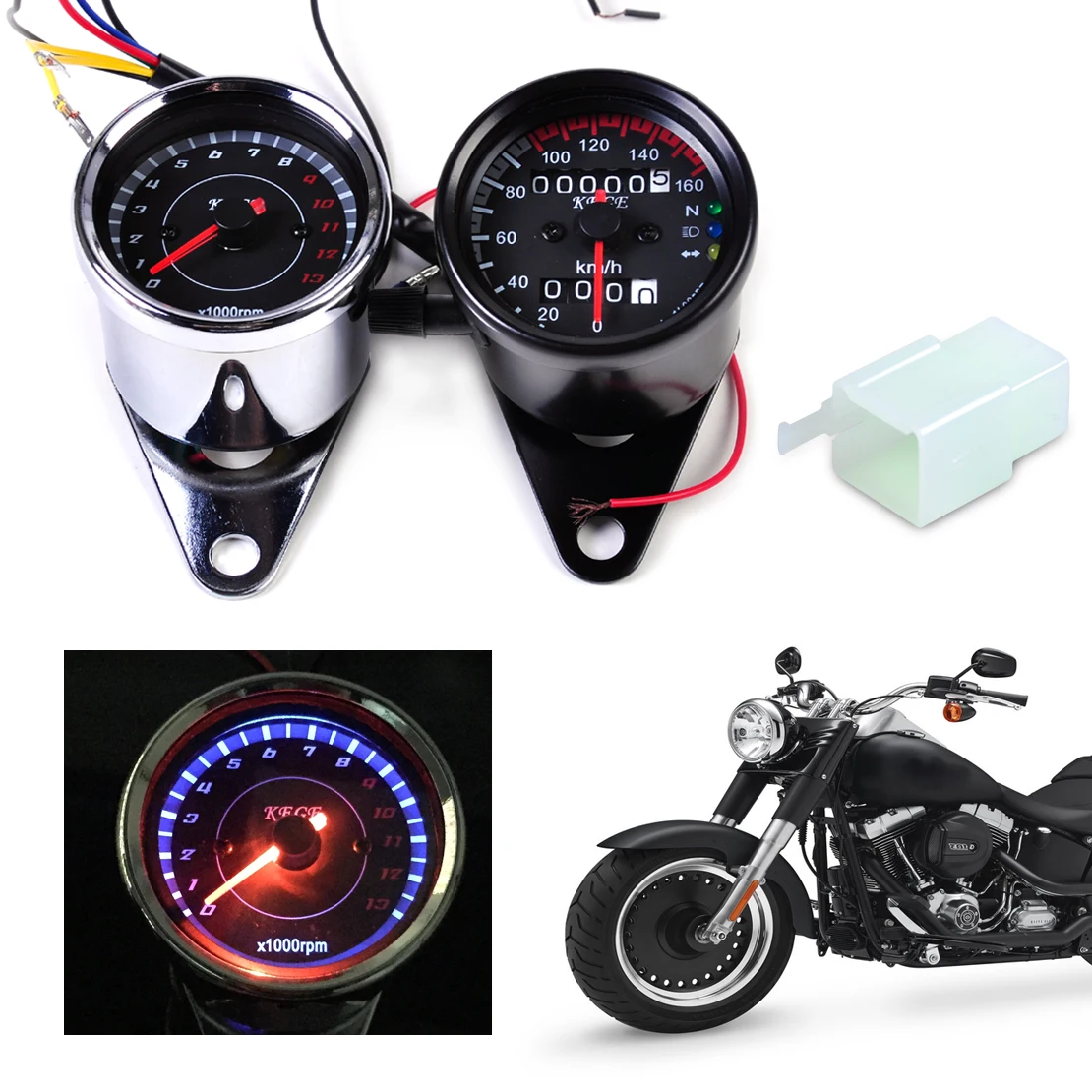 

beler Odometer Speedometer LED Gauge with Indicator Light Reset Switch for Motorcycle For Honda Yamaha Kawasaki Suzuki Choppers