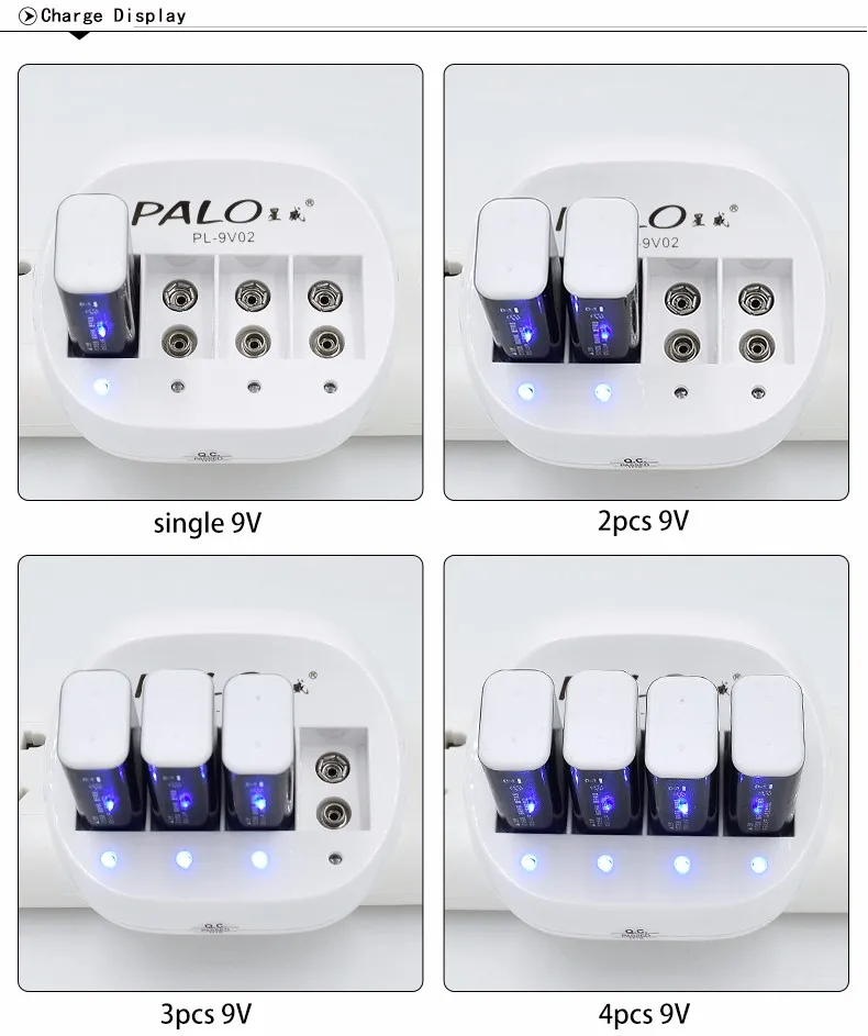 Palo 9 V зарядное устройство для аккумуляторов 6F22 9 V литий-ионный аккумулятор+ 4 шт 9 V 600 mAh литий-ионные батареи