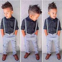 Best Price Elvesnest Kids Boys Clothing Set Spring Autumn Fashion Children Boy Clothes Suit Cotton Long Sleeve Shirt+Blue Strap Pants Best Price Elvesnest Kids Boys Clothing Set Spring Autumn Fashion Children Boy Clothes Suit Cotton Long Sleeve Shirt+Blue Strap Pants