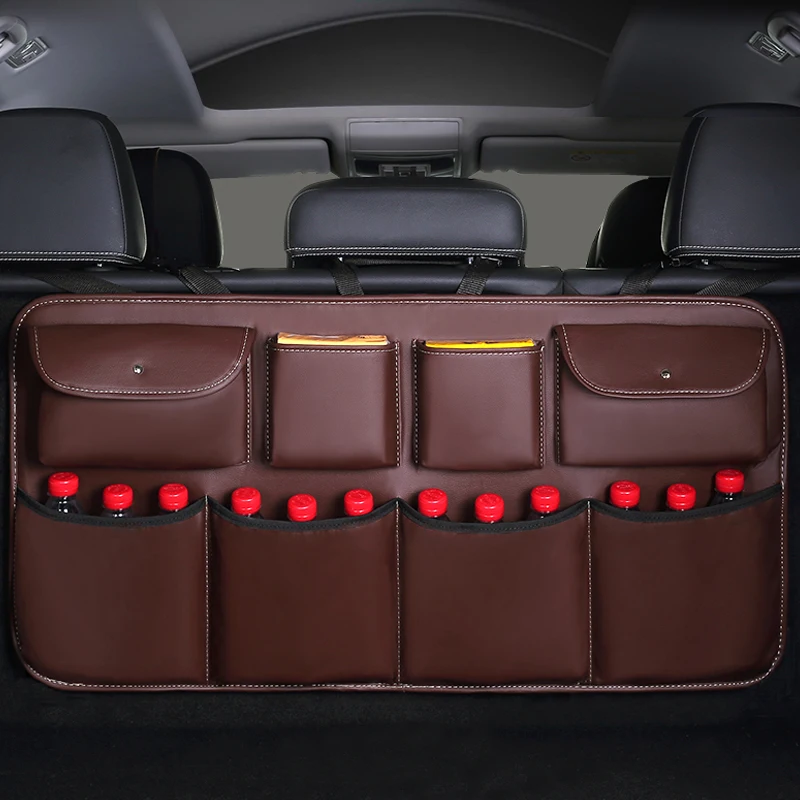 Высококачественная кожаная Автомобильная Задняя сумка для хранения на спинку сиденья с несколькими карманами, органайзер для багажника автомобиля, аксессуары для интерьера
