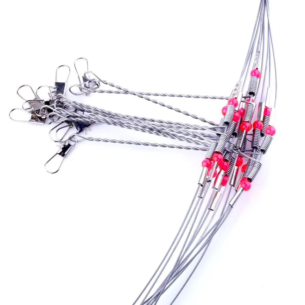 

10 Pcs Fishing Wire Leader Trace With Snap & Swivel Fish Tackle 1 Drop Arms PE Braided Fishing Line 4 Strands 8LB TriPoseidon
