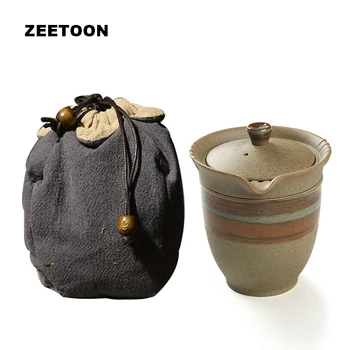 

Zen Japanese Style Vintage Coarse Pottery Travel Tea Set Creative Office High Capacity Portable Quick Cup 1*Teapot+1*Teacup New