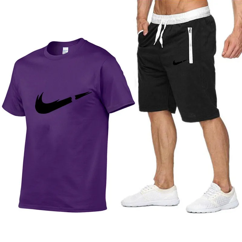 

Men's T-shirt and shorts two-piece set Cropped Top+Shorts Men's Tracksuits New Causal Sportswear Tops Short Trousers 2019