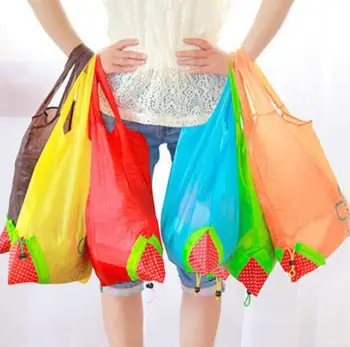 

200pcs/lot Storage Handbag Strawberry Foldable Shopping Bags Reusable Folding Grocery Nylon Bag Large Capacity Home Tote Pouch