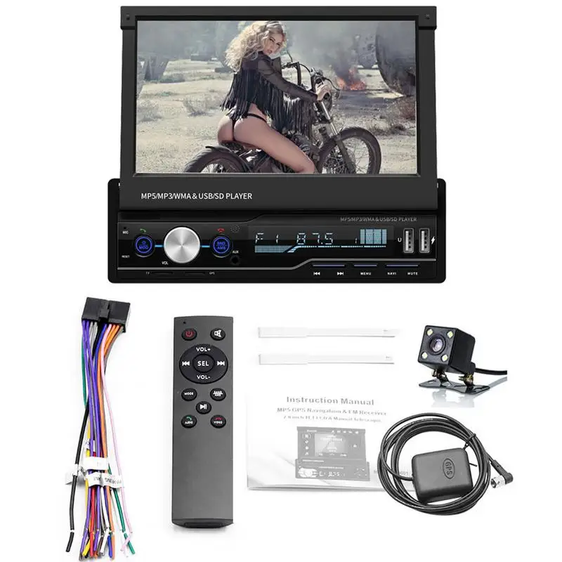 Профессиональный автомобильный MP5 плеер 7 дюймов 1 DIN сенсорный экран автомобиля GPS Sat Bluetooth стерео медиа MP5 плеер выдвижной FM радио камера - Цвет: 04 set