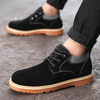 

men plus size breathable steel toe cap working safety shoes building site worker cow suede leather security low boots protection