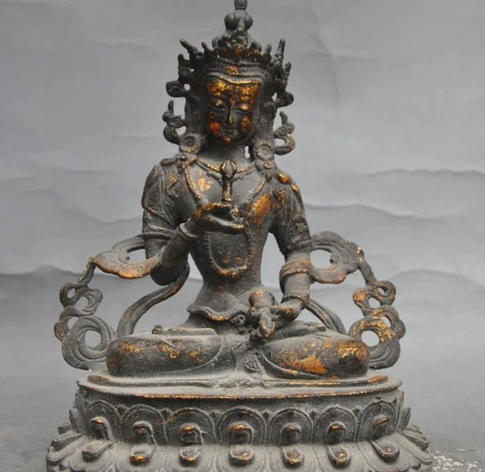 

8"old tibet buddhism pure bronze tara kwan-yin goddess bodhisattva Phurpa statue