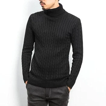 

2019 Autumn Winter Knitwear Men Sweater Turtleneck Solid Color Casual Twist Sweater Young Slim Fit Brand Knitted Pullovers