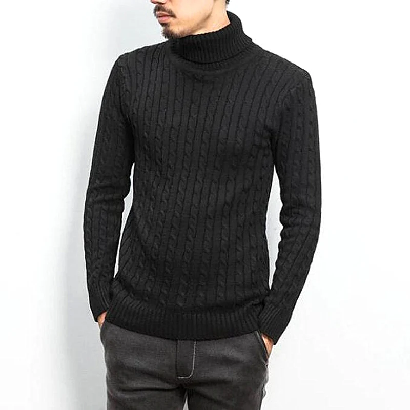 Best Price 2019 Autumn Winter Knitwear Men Sweater Turtleneck Solid Color Casual Twist Sweater Young Slim Fit Brand Knitted Pullovers