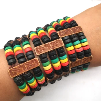 

free shipping! Rasta Wooden Beads Bracelets for Men