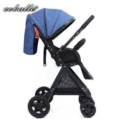 Babyfond светильник, детская коляска с зонтиком, высокий пейзаж, двусторонняя детская коляска, четыре колеса, ударная складная детская коляска, отправка 8 подарков - Цвет: blue 1