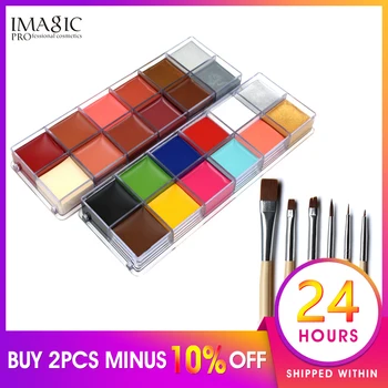 

IMAGIC Body Painting With Brush Flash Tattoo Brand 12 Colors Face Paint Palette Halloween Makeup Temporary Glowing Painting
