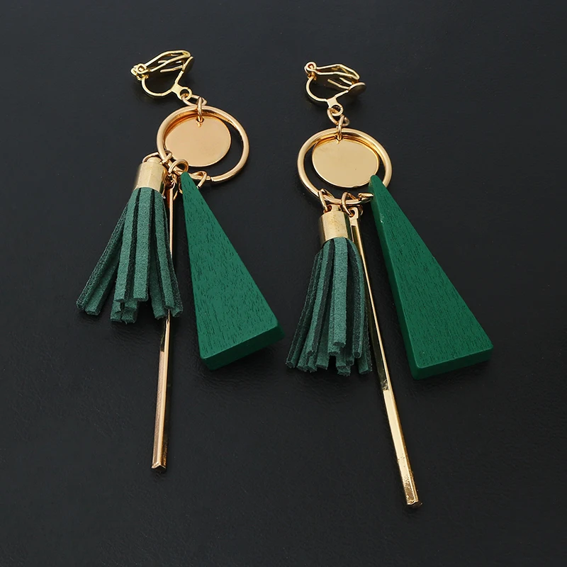 Korean Japan Trendy Tassel Clip on Earrings Non Pierced Temperament