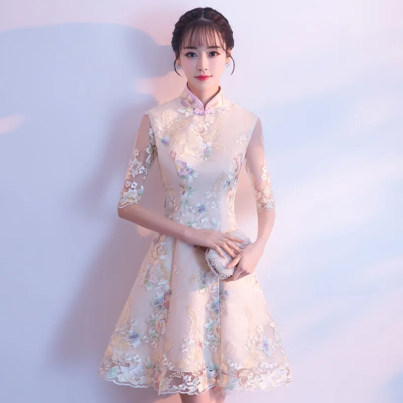 Traditional Mandarin Collar Qipao Vintage Women Flower Cheongsam