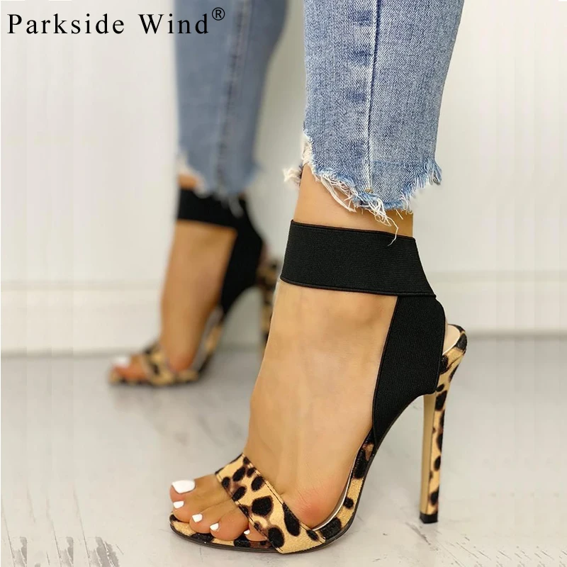 

Parkside Wind Women Sandals Gladiator Ankle-Wrap Stretch Frabic High Heels Sandalias Fashion Leopard Sexy Party Shoes XWC3233-45