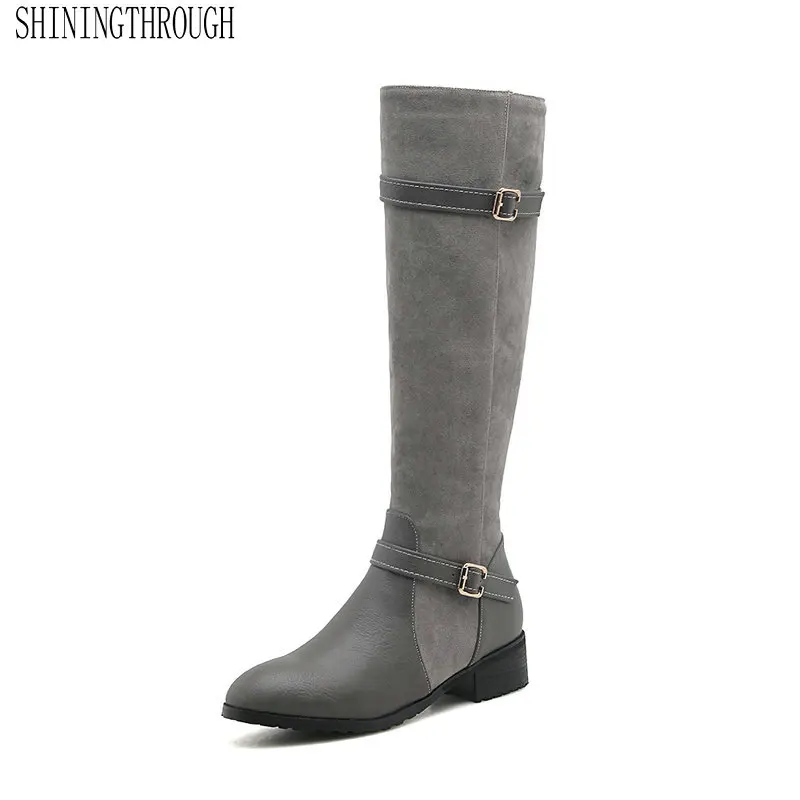 

Women Side Zip Thick High Heel Knee High Boots Winter Platform Woman Fashion Boots Autumn Winter Women Shoes Black Gray Yellow