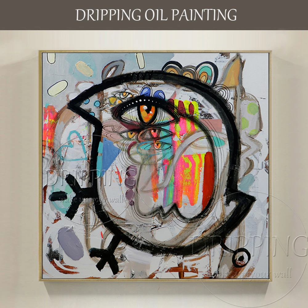 Livraison Gratuite Artiste Design Beaucoup D Yeux Abstrait Oiseau Peinture A L Huile Sur Toile Drole Oiseau Marche Peinture A L Huile Pour Salon Aliexpress