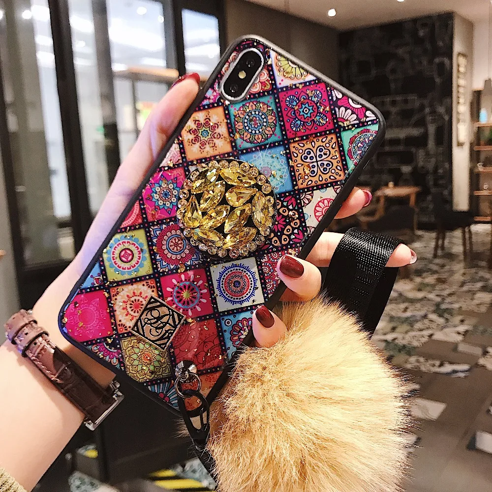

ORYKSZ Luxury Diamond Glitter Phone Case For Iphone X XS XSMAX X Cases For iPhone 8 7 7plus 6 6s 6plus Hand Strap Back Cover