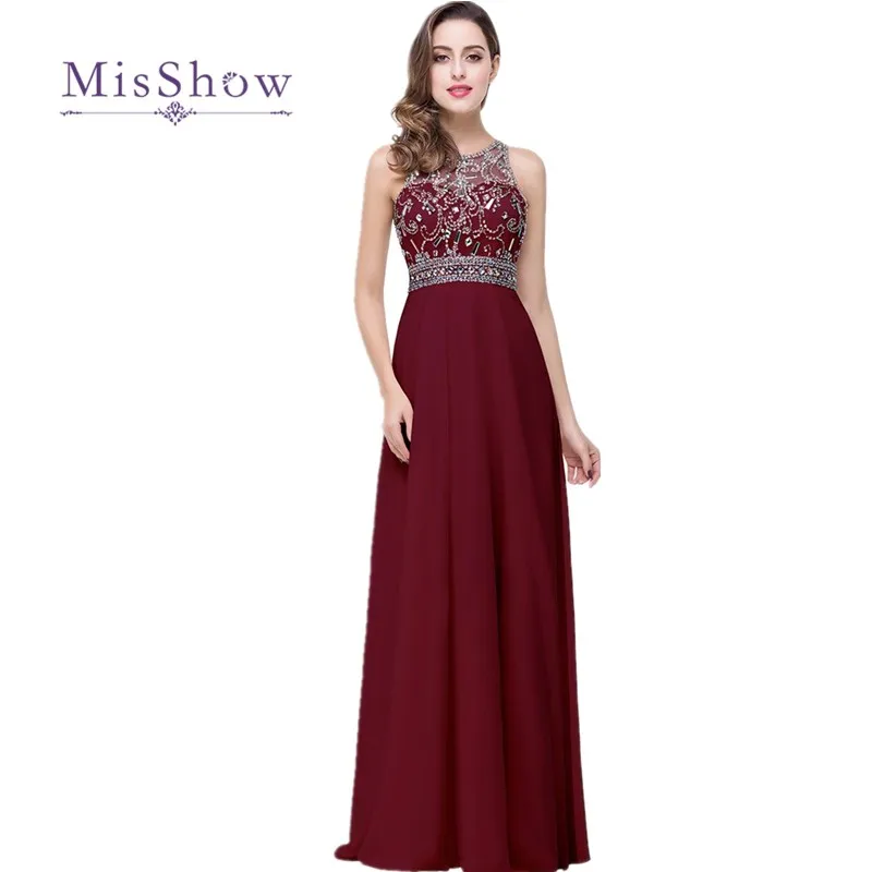 MisShow бисером вечернее платье со стразами длинное вечернее платье сексуальный о-вырез отвесное формальное платье vestido de festa
