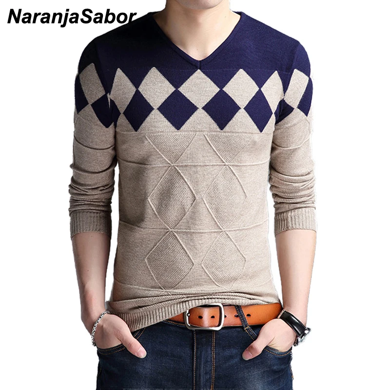 NaranjaSabor мужской свитер осень зима мужской модный Повседневный тонкий шерстяной пуловер с v-образным вырезом рубашка брендовая одежда N535