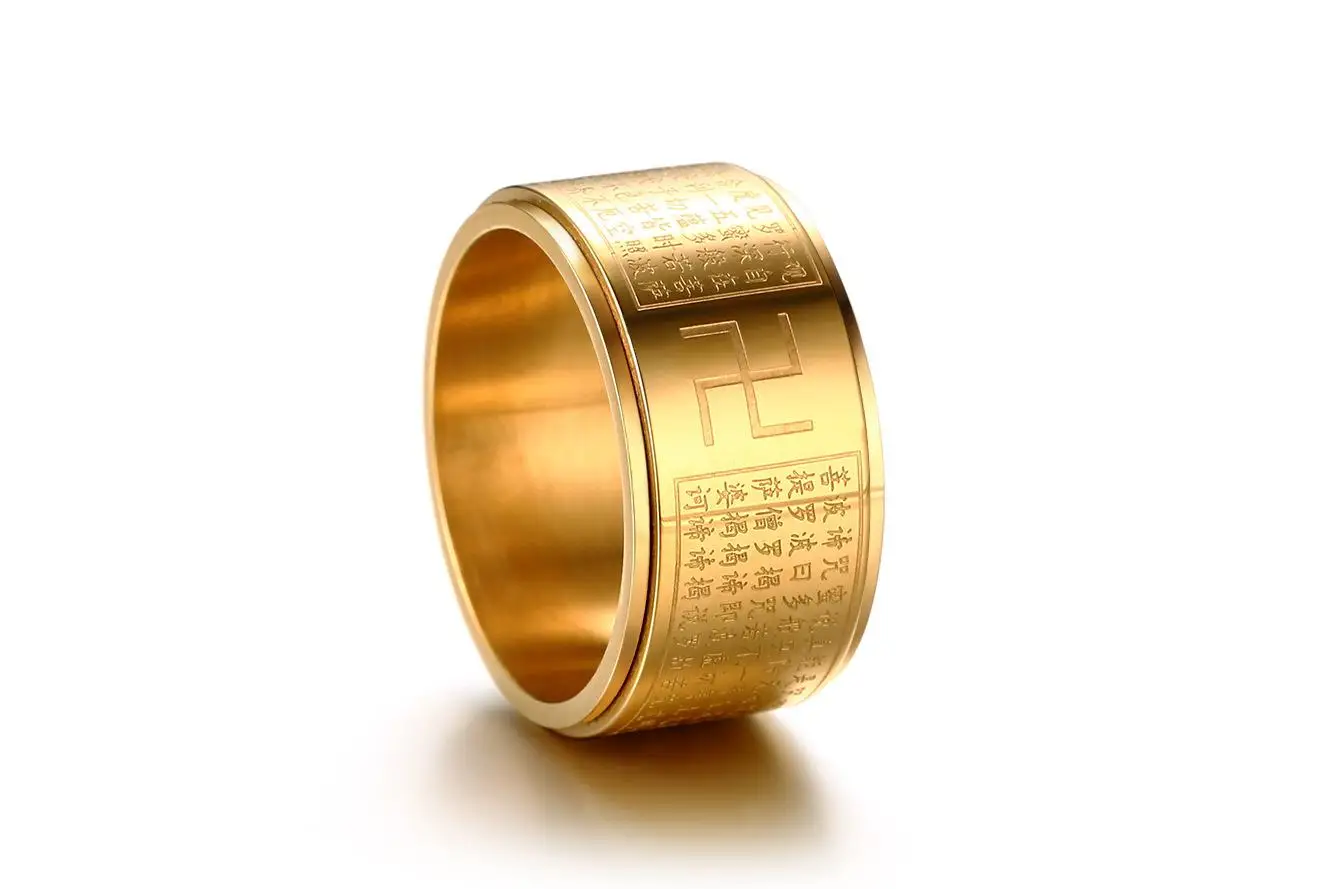 С символом свастики, Вращающийся крест, кольцо из нержавеющей стали для лечения мужей, подарки на юбилей, Подарочные Кольца - Цвет основного камня: Gold