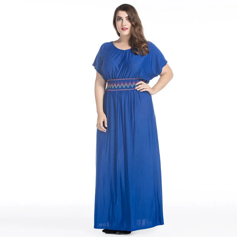 Женское длинное пляжное платье свободное с коротким рукавом Boho 5XL 6XL 7XL черный и
